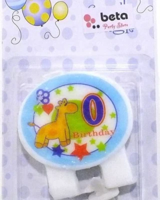 Yuvarlak Üstü Yazılı 0 Yaş Mavi Mum