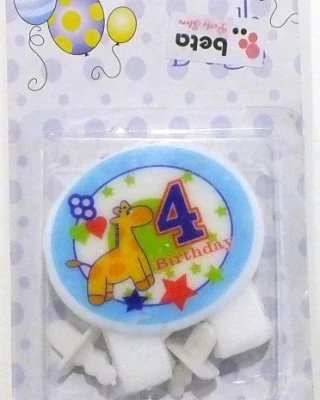 Yuvarlak Üstü Yazılı 4 Yaş Mavi Mum