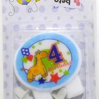 Yuvarlak Üstü Yazılı 4 Yaş Mavi Mum