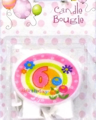 Yuvarlak Üstü Yazılı 6 Yaş Pembe Mum