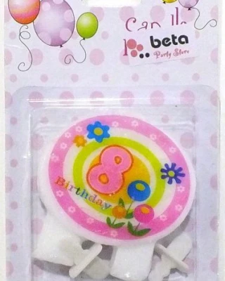 Yuvarlak Üstü Yazılı 8 Yaş Pembe Mum