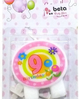 Yuvarlak Üstü Yazılı 9 Yaş Pembe Mum