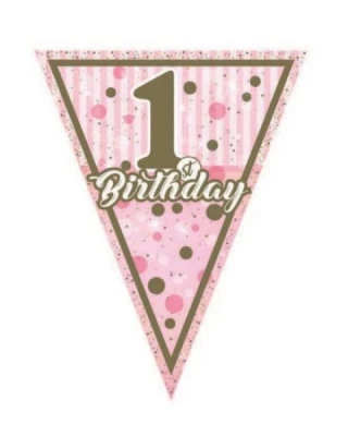 Birthday 1 Yaş Bayrak Set (PEMBE)