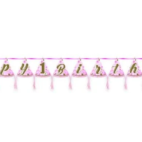 Bırthday 1 Yaş Külah Banner (Pembe)