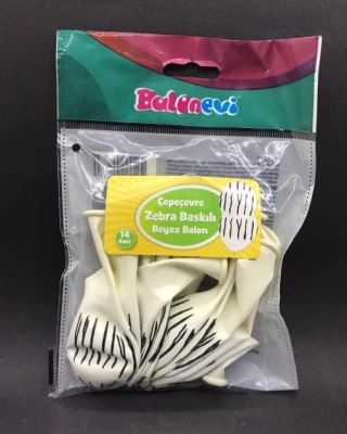 Zebra Baskılı Beyaz balon 14 Lü