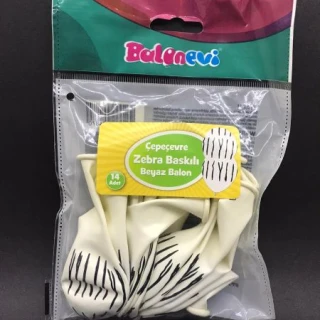 Zebra Baskılı Beyaz balon 14 Lü