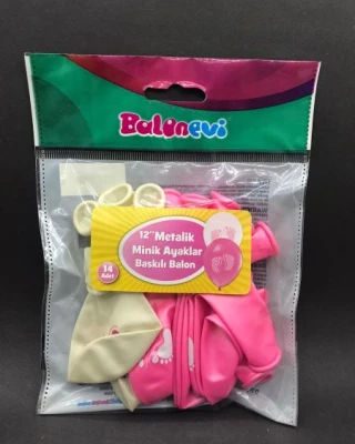 Minik Ayaklar Baskılı Metalik Balon 14 Lü (Kız)