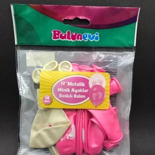 Minik Ayaklar Baskılı Metalik Balon 14 Lü (Kız)