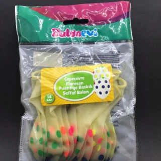 Floresan Puantiye Baskılı Şeffaf Balon