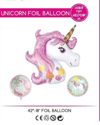Unıcorn Folyo Balon Set Pembe