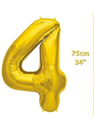 Folyo Rakam 4 Gold Balon 34 İnç