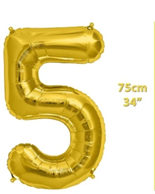Folyo Rakam 5 Gold Balon 34 İnç