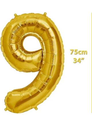 Folyo Rakam 9 Gold Balon 34 İnç