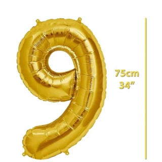 Folyo Rakam 9 Gold Balon 34 İnç