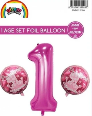 1 Rakam Folyo Balon Set Pembe