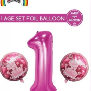 1 Rakam Folyo Balon Set Pembe