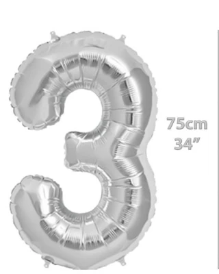 Folyo Rakam 3 Gümüş Balon 34 İnç