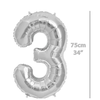 Folyo Rakam 3 Gümüş Balon 34 İnç