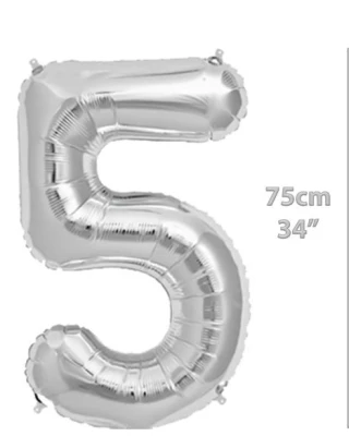 Folyo Rakam 5 Gümüş Balon 34 İnç