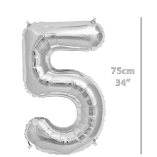 Folyo Rakam 5 Gümüş Balon 34 İnç