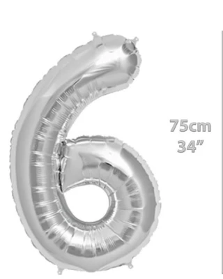 Folyo Rakam 6 Gümüş Balon 34 İnç