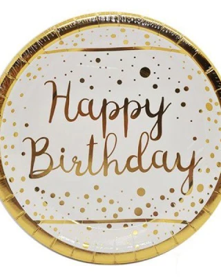 Gold Varak Happy Bırthday Tabak 23 cm ( 8 Ad )