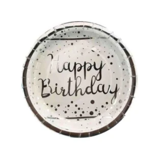 Sılver Happy Bırthday Baskılı Tabak 23 cm ( 8 Ad )