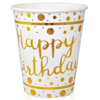 Gold Varak Happy Bırthday Baskılı Bardak ( 6 Ad )