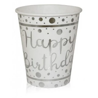 Silver Varak Happy Birthday Baskılı Bardak ( 6 Ad )