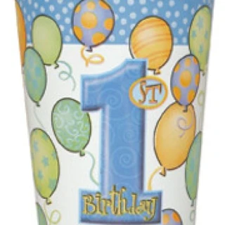 First Birthday Balloons Blue Bardak ( 8 Ad )