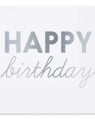 Silver Varak Happy Birthday Baskılı Peçete 33x33 cm (16 Ad )