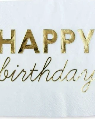 Gold Varak Happy Bırthday Baskılı Peçete 33x33 cm ( 16 Ad )