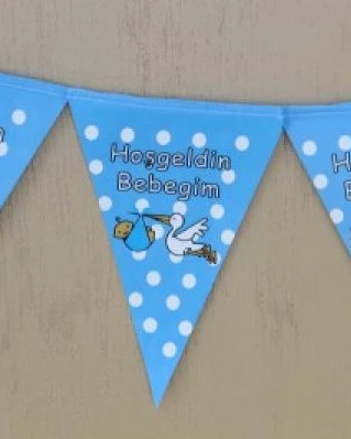 Hoşgeldin Bebeğim Mavi Puantiyeli Bayrak