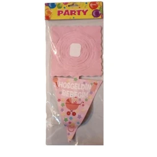 Hoşgeldin Bebeğim Kağıt Zincir Pembe