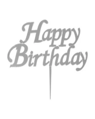 Pleksi Happy Birthday Gümüş Pasta Yazısı