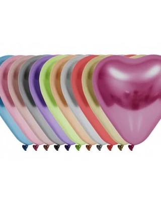 12 İnc Krom Kalp Balon Karışık 50 li