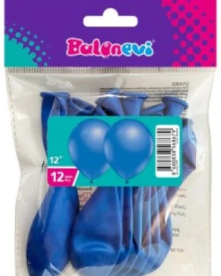 12 İnc Metalik Mavi Balon 12 li