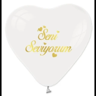 1+1 Dore Seni Seviyorum Baskılı 12 İnc Beyaz Kalpli Balon