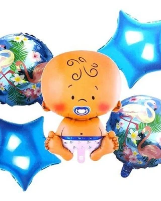 Mavi Emzikli Bebek 5 Li Set Folyo Balon