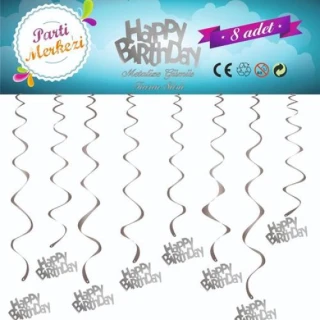 Happy Bırthday Metalize Gümüş Tavan Sarkıt Süs