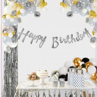 Gümüş Happy Bırthday Kaligrafi Banner