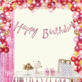 Pembe Happy Bırthday Kaligrafi Banner