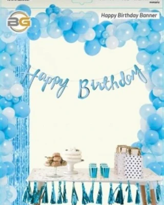 Mavi Happy Bırthday Kaligrafi Banner